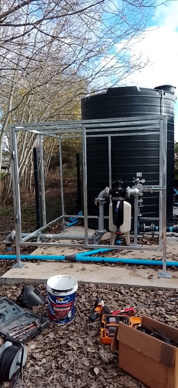 Pump and filtration skid inside the steel enclosure